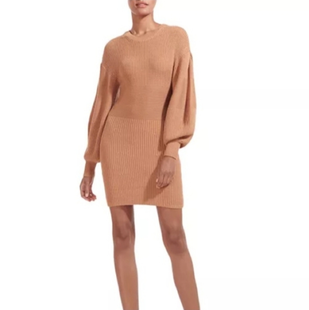 STAUD Camel Long Sleeve Knit Dress